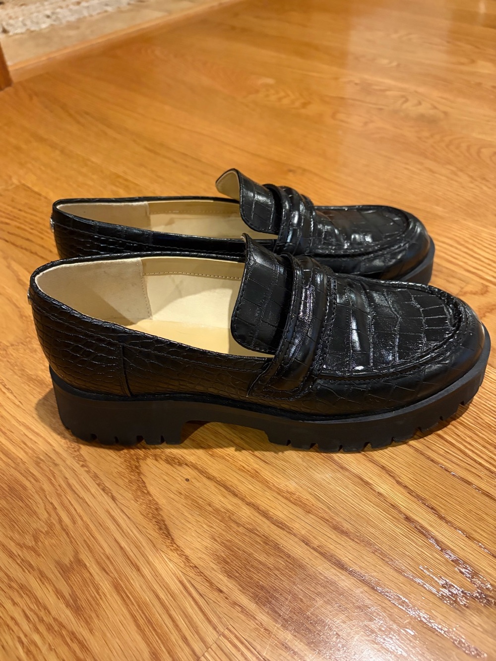 Nine West Black Croc-Embossed Penny Loafers